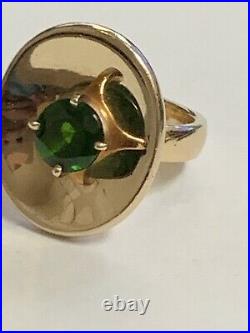 14K James Avery Disc Ring with Green Stone Sz 7.16.03 grams