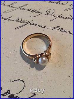 14k 585 Yellow Gold James Avery Scroll Ring with Pearl Size 7