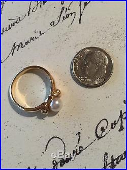 14k 585 Yellow Gold James Avery Scroll Ring with Pearl Size 7