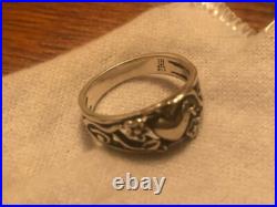 1980s James Avery Sterling Silver Heart & Vine Flowers Ring size 6