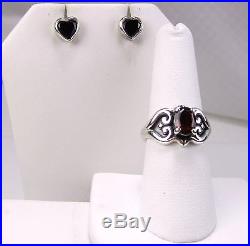 Amazing 3pc James Avery Ster Garnet Scrolled Heart Ring & Earrings Size 7 #3321