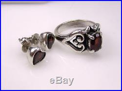 Amazing 3pc James Avery Ster Garnet Scrolled Heart Ring & Earrings Size 7 #3321