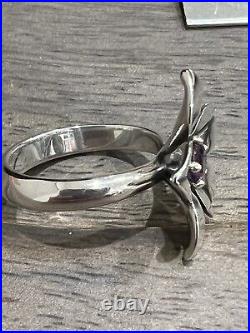 Authentic Retired James Avery Sterling Silver Flower Ring With Amethyst Size 7.5