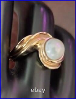 BEYOND RARE James Avery 14K Circle Swirl Twist Pearl Wave Ring Size 7.5 VHTF