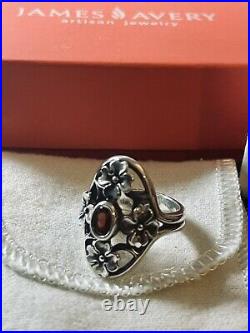Beautiful James Avery Red Garnet Dogwood Flower Ring In Sterling Silver 925 SIze