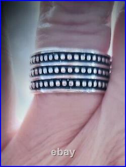 Beautiful James Avery Retired WIDE Triple Row Beaded Dotted Ring Size 7.5