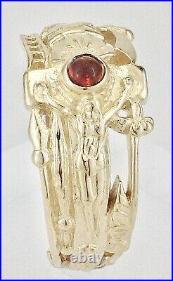 Estate James Avery Retired 14K Yellow Gold Garnet Cabochon Martin Luther Ring