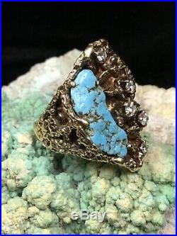 Finest! James Avery 14K Gold, Diamonds & Turquoise Retired Ring, 13.5g