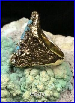 Finest! James Avery 14K Gold, Diamonds & Turquoise Retired Ring, 13.5g