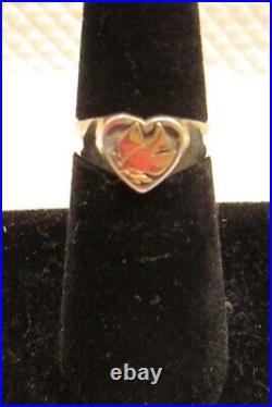 JAMES AVERY 14K &. 925 Sterling Heart and Dove Ring Sz 6.25 VINTAGE & BEAUTIFUL