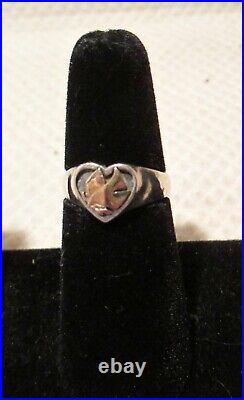 JAMES AVERY 14K &. 925 Sterling Heart and Dove Ring Sz 6.25 VINTAGE & BEAUTIFUL