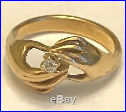 JAMES AVERY 14K GOLD HANDS RING With DIAMOND RETIRED SZ 5 JA BOX + XTRAS