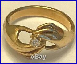 JAMES AVERY 14K GOLD HANDS RING With DIAMOND RETIRED SZ 5 JA BOX + XTRAS