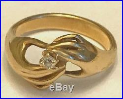 JAMES AVERY 14K GOLD HANDS RING With DIAMOND RETIRED SZ 5 JA BOX + XTRAS