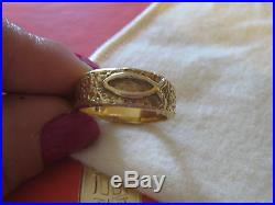 JAMES AVERY 14K GOLD RAISED ICHTHUS FISH TEXTURED RING, SIZE 10