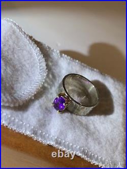 JAMES AVERY 925/585 Vintage Amethyst Hammered Ring Sz 8.25 WithDovetailed Box