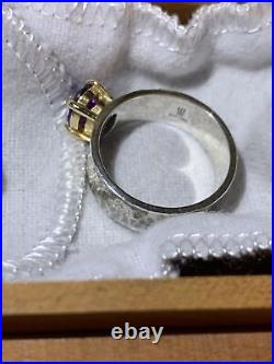 JAMES AVERY 925/585 Vintage Amethyst Hammered Ring Sz 8.25 WithDovetailed Box