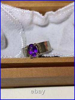 JAMES AVERY 925/585 Vintage Amethyst Hammered Ring Sz 8.25 WithDovetailed Box