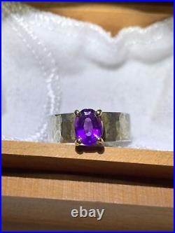 JAMES AVERY 925/585 Vintage Amethyst Hammered Ring Sz 8.25 WithDovetailed Box