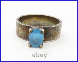 JAMES AVERY 925 Silver Vintage Blue Topaz Hammered Band Ring Sz 10 RG12517