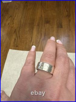 JAMES AVERY 925 Sterling Silver Retired Hammered Band Ring 3/8 Wide Size 8