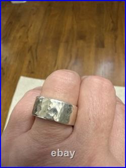 JAMES AVERY 925 Sterling Silver Retired Hammered Band Ring 3/8 Wide Size 8