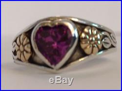 JAMES AVERY AMETHYST HEART RING RETIRED FLOWER 14k Gold SILVER 5.5 w BOX Charm