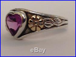 JAMES AVERY AMETHYST HEART RING RETIRED FLOWER 14k Gold SILVER 5.5 w BOX Charm