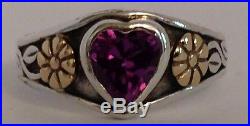 JAMES AVERY AMETHYST HEART RING RETIRED FLOWER 14k Gold SILVER 5.5 w BOX Charm