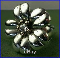 JAMES AVERY RETIRED 18K &. 925 XLarge April Flower DIAMOND Ring Sz 7.25- 7.75