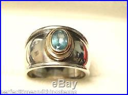 JAMES AVERY RETIRED GOLD & SILVER CHRISTINA BLUE TOPAZ RING 18K Size 6 with Box
