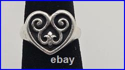 JAMES AVERY RETIRED STERLING SILVER 925 SCROLL FRENCH HEART RING Size 5.5