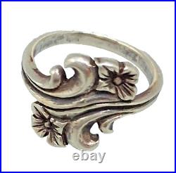 JAMES AVERY RING Sz 4.5 RARE Double Flower Small Sterling With Box, Pouch, Card