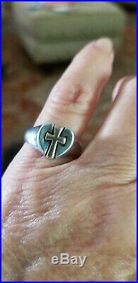 JAMES AVERY Sterling Heart Ring with14kt Gold Cross in Center Sz 7.5 RETIRED