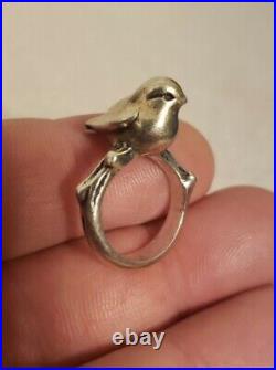 JAMES AVERY Sterling Silver RETIRED 3D Bird On A Branch Ring Sz 4.75 NICE