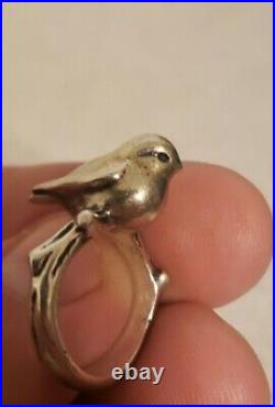 JAMES AVERY Sterling Silver RETIRED 3D Bird On A Branch Ring Sz 4.75 NICE