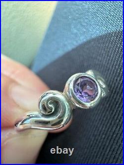 JAMES AVERY Sterling Silver SCROLL RING with AMETHYST Size 6.5 RETIRED