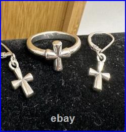JAMES AVERY Sterling Silver St Teresa Cross Earrings & Ring Set RETIRED