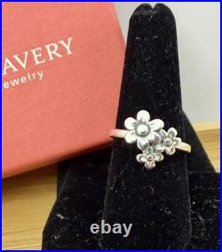 JAMES AVERY Sterling Silver Three Flowers Daisy Floral Cluster Ring RETIRED 7.5