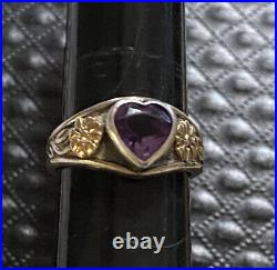 James Avery 14K Gold Sterling Amethyst Heart Flowers Ring Retired Size 5.25