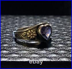 James Avery 14K Gold Sterling Amethyst Heart Flowers Ring Retired Size 5.25