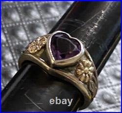 James Avery 14K Gold Sterling Amethyst Heart Flowers Ring Retired Size 5.25