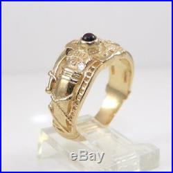 James Avery 14K Yellow Gold Ring Martin Luther Cross Garnet Band Size 8.5 LHA2