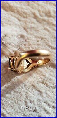 James Avery 14K Yellow Gold Scrolled Heart Ring Red Garnet Stone Size 6 Exc Cond