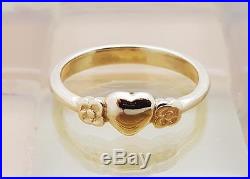James Avery 14 K Gold Heart with Two Flowers Ring Size 4.5, 2.2 Grams