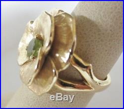 James Avery 14 Kt Gold Floral Ring with Green Stone in a Size 7 (14.7 gms)