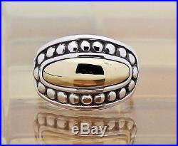 James Avery 14 Kt Gold Sterling Silver Oval Dome Beaded Ring Size 8, 8 Grams
