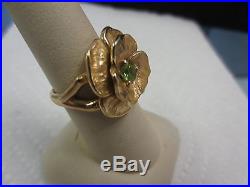 James Avery 14 Kt Yellow Gold Gold Flower with Green Stone Ring in a Size 7