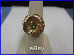 James Avery 14 Kt Yellow Gold Gold Flower with Green Stone Ring in a Size 7