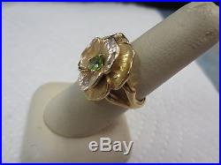 James Avery 14 Kt Yellow Gold Gold Flower with Green Stone Ring in a Size 7